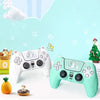 A white and green cat-themed silicone grip cover for a PlayStation 5 controller is displayed on a white surface.
