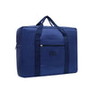 Navy blue foldable travel duffel bag with a luggage strap and zippered compartment