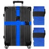 Black and blue adjustable luggage straps for suitcases with a handle.