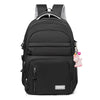 Mochila ligera negra para universidad y deportes con parte superior de malla gris y un dije rosa
