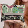 Sac de maquillage vintage à motifs de créatures marines et sardines.