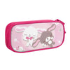 Pink zippered pencil case featuring a white rabbit design with pink accents.