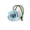 A light blue floral PU leather keychain and bag charm set with green braided cord.