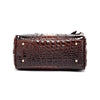 A dark brown crocodile pattern luxury leather crossbody tote bag.