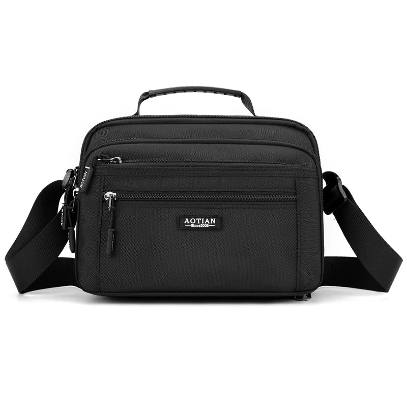 Black Aotian compact waterproof crossbody messenger bag with adjustable strap