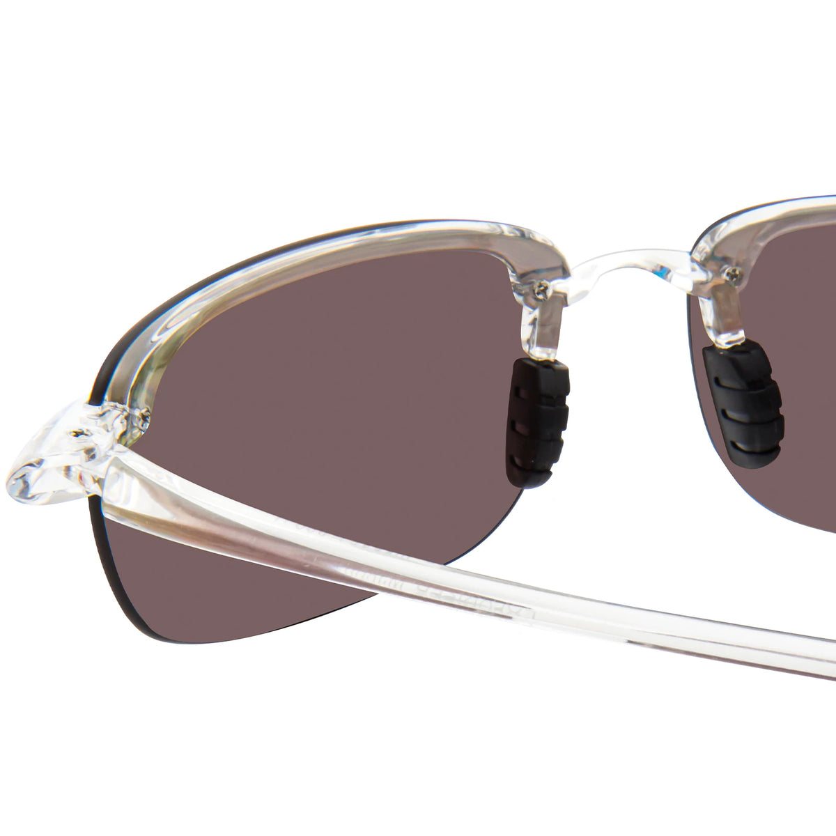 Rimless polarized sports sunglasses with dark brown lenses and black nose pads