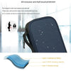 A dark blue waterproof anti-theft brush protection passport holder showing its layered construction.