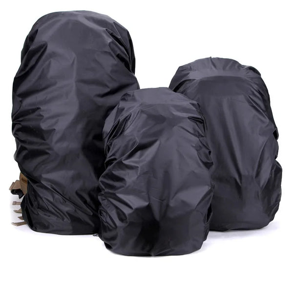 Schwarzer, strapazierfähiger, wasserdichter taktischer Regenschutz-Rucksack von der Seite.