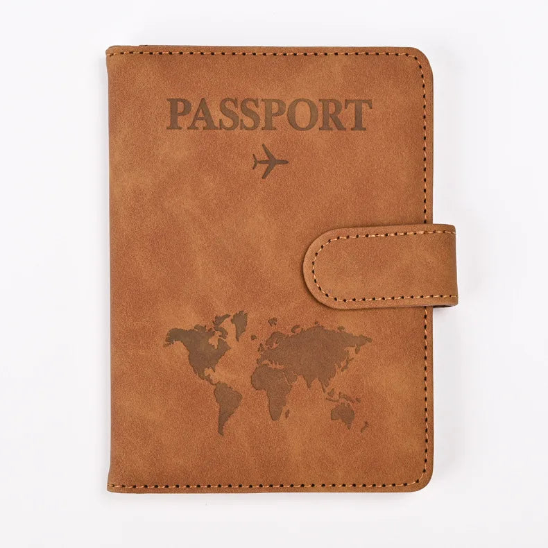 Braunes Leder-Reisepass-Wallet mit Weltkarten-Design