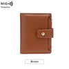 Brown RFID blocking bi-fold card holder wallet.