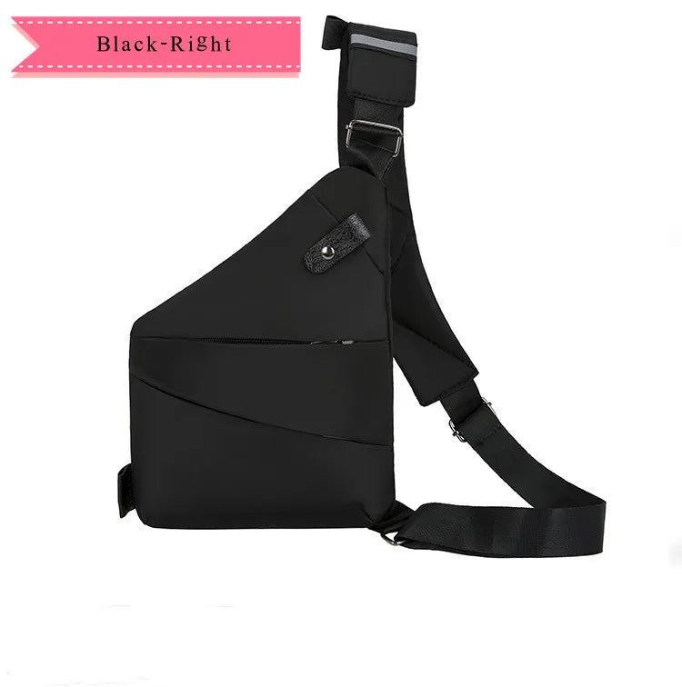 Black anti-theft crossbody chest bag for men, a waterproof oxford sling pack.