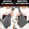 Two views of a gray anti-theft crossbody chest bag for men, shown on the left and right sides.