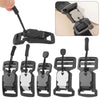 A set of black magnetic quick release buckles for belts and bags shown in various configurations.