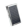 A silver metal cigarette case holder with a perforated surface.