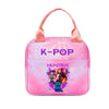 Pink K-Pop themed insulated backpack featuring a starburst design and characters.