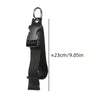 Sangle de bagage noire réglable avec anneau et boucle métallique.