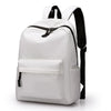 A white durable unisex leisure shoulder backpack with black trim and straps.