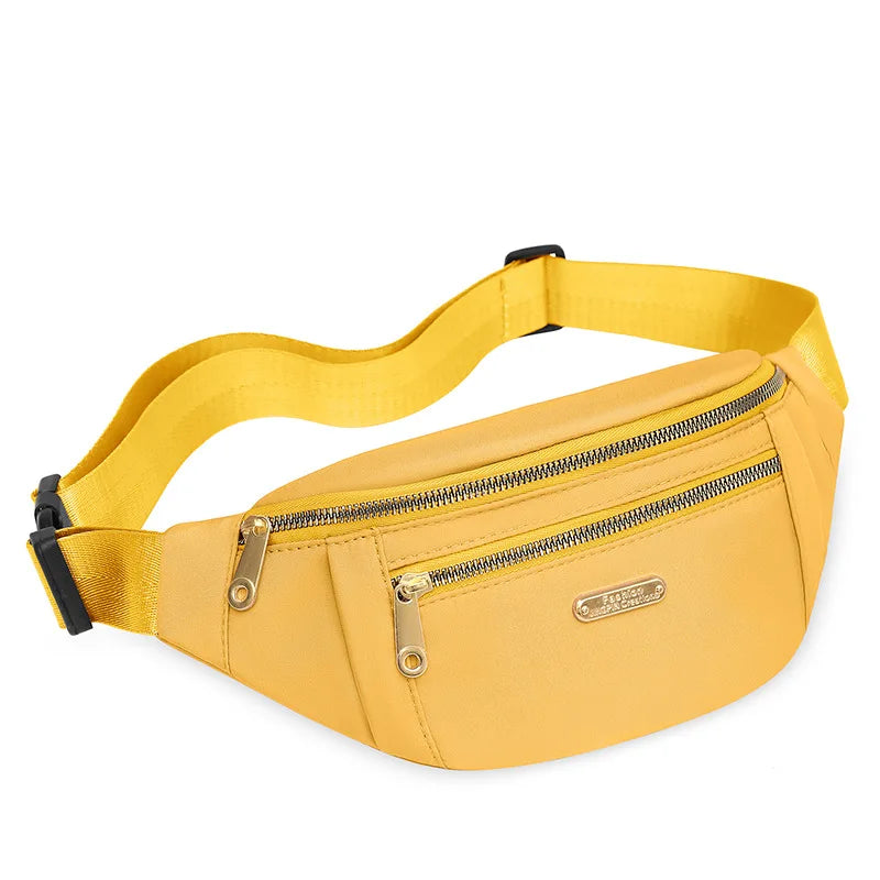 Petit sac banane imperméable jaune à bandoulière avec fermeture éclair et sangle noire