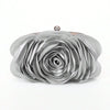 Silver rose floral evening clutch bag with a chain strap