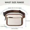 A beige and brown PU leather crossbody waist bag shown with size measurements.