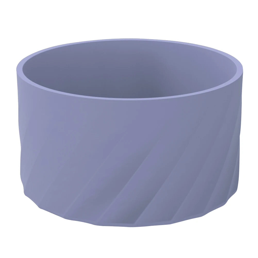 A purple silicone boot sleeve designed to fit water bottles.