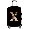 Black premium stretch luggage protective cover with a gold letter X design