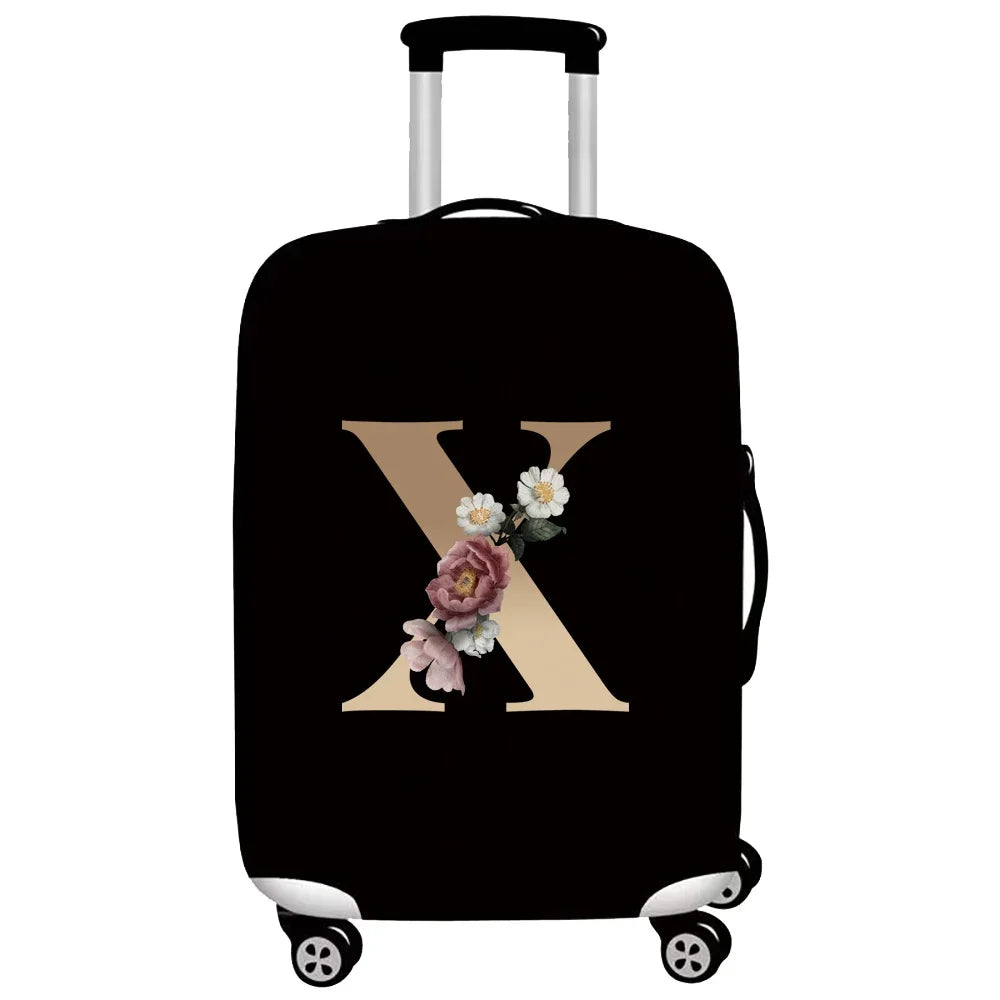 Black premium stretch luggage protective cover with a gold letter X design