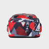 A red and black patterned unisex backpack designed for laptop and daily carry.