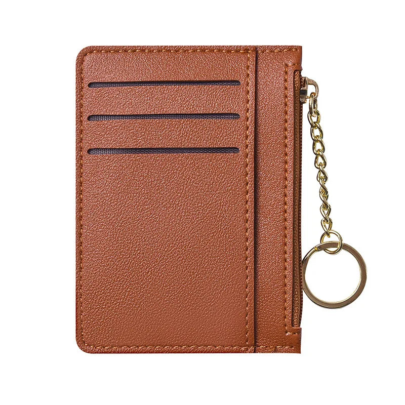 Braunes Leder-Kleingeld-Wallet mit Reißverschluss und goldener Schlüsselkette