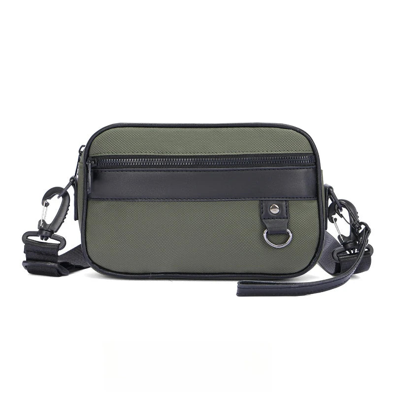 Bolso cruz de cuero PU verde oliva oscuro con correa ajustable negra.