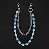 Silver chain necklace with light blue dice beads and jump rings
