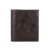 A dark brown genuine leather bifold wallet for men.