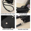 Black minimalist leather crossbody bag featuring comfortable shoulder straps and a suction buckle design.