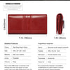 A red blue black green leather clutch wallet shown from the side.