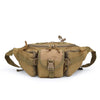 A tan tactical waist pack made of durable nylon is shown lying flat.