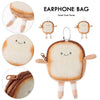 A beige cartoon toast bread shaped earphone bag or coin purse with small arms and legs.