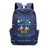 Dunkelblaue Anime-Stil multifunktionale Rucksack mit der Aufschrift SIX SEVEN vorne.