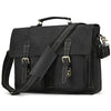 Black vintage Crazy Horse leather briefcase with a handle and shoulder strap.