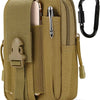 Olive green tactical EDC utility pouch with a carabiner clip and MOLLE strap attachment