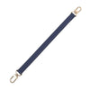 A navy blue genuine leather replacement shoulder strap with gold-toned hardware.