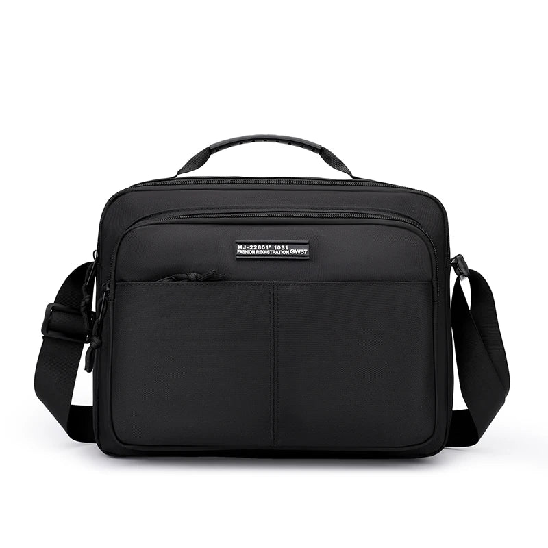 Black professional waterproof men's business briefcase with a padded compartment and carrying straps.