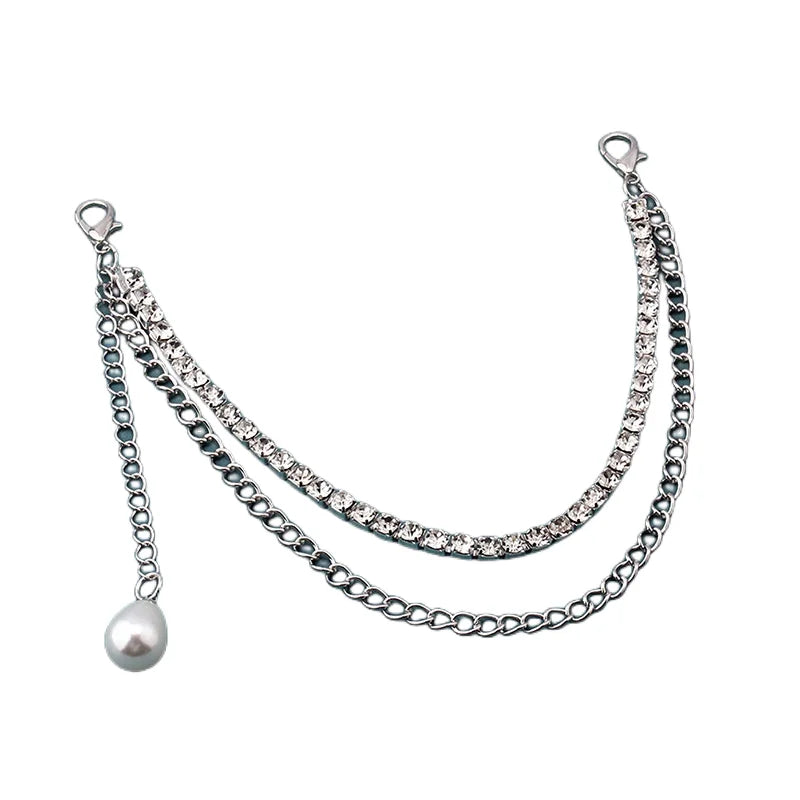 Decorative multi-layer chain strap with pendants for bags featuring silver-toned chains and a pearl charm