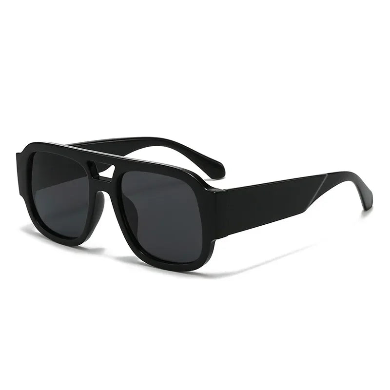 Black oversized square sunglasses with a thin arm and temple