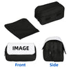 Black themed pencil case shown from the front and side views.