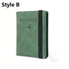 A dark green slim passport holder with a black trim and an airplane icon embossed on the cover.