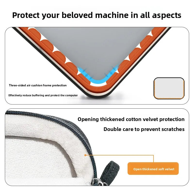 Housse d'ordinateur portable avec protection à coussin d'air et tissu velours pour les rayures