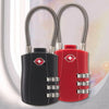 A pair of black and red TSA-approved combination cable locks with silver clasps and braided handles.