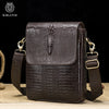 Dunkelbraunes Leder-Vintage-Krokodil-Muster-Schultertasche mit schwarzem Riemen