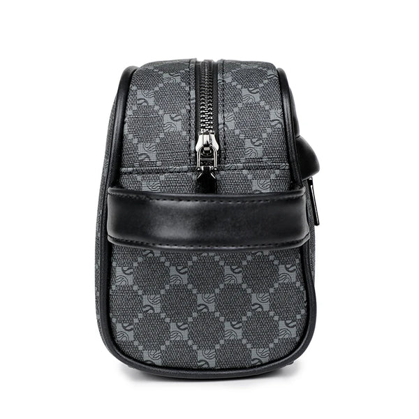 Black PU leather crossbody bag with a textured pattern and silver zipper.