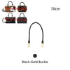Black-gold buckle replacement shoulder strap for handbags, shown with various bags and a measuring tape.